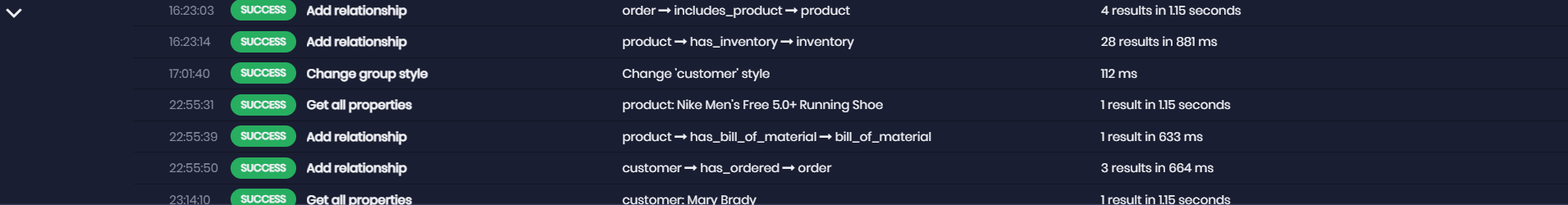 Graph explorer - Action log