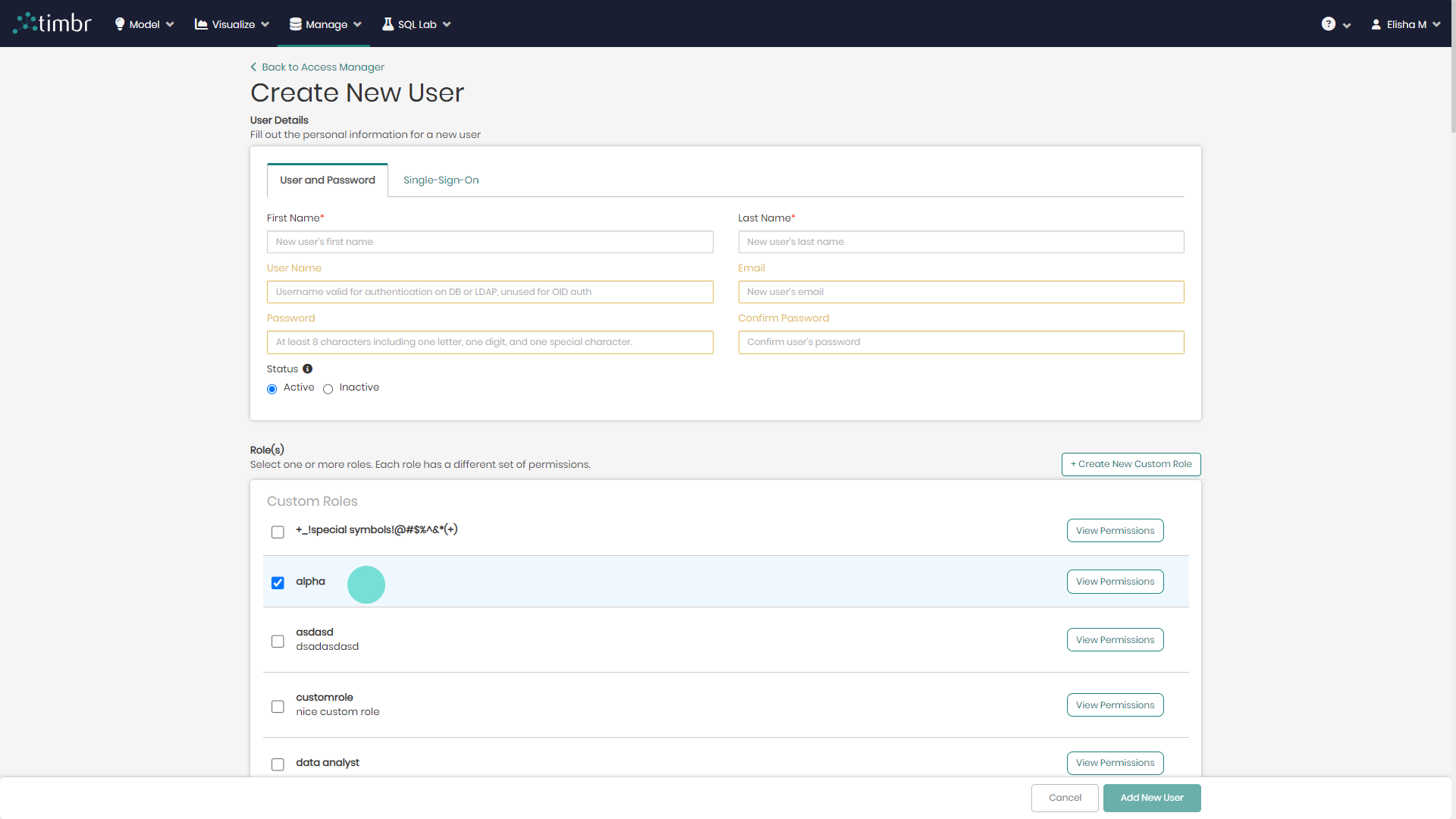 Access manager assign to new user