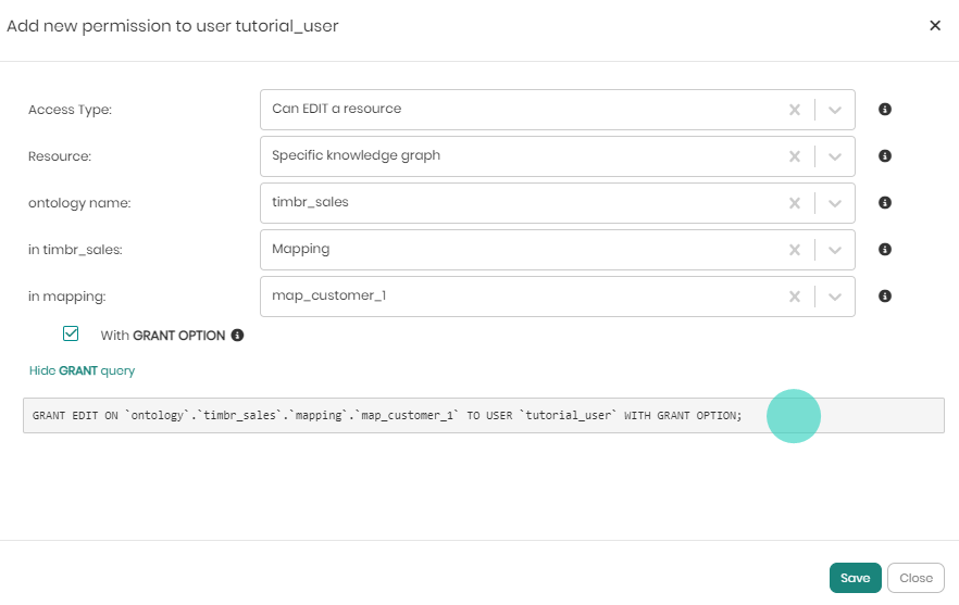 Access manager grant sql access