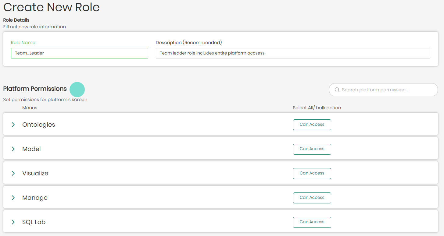 Access manager permission menu