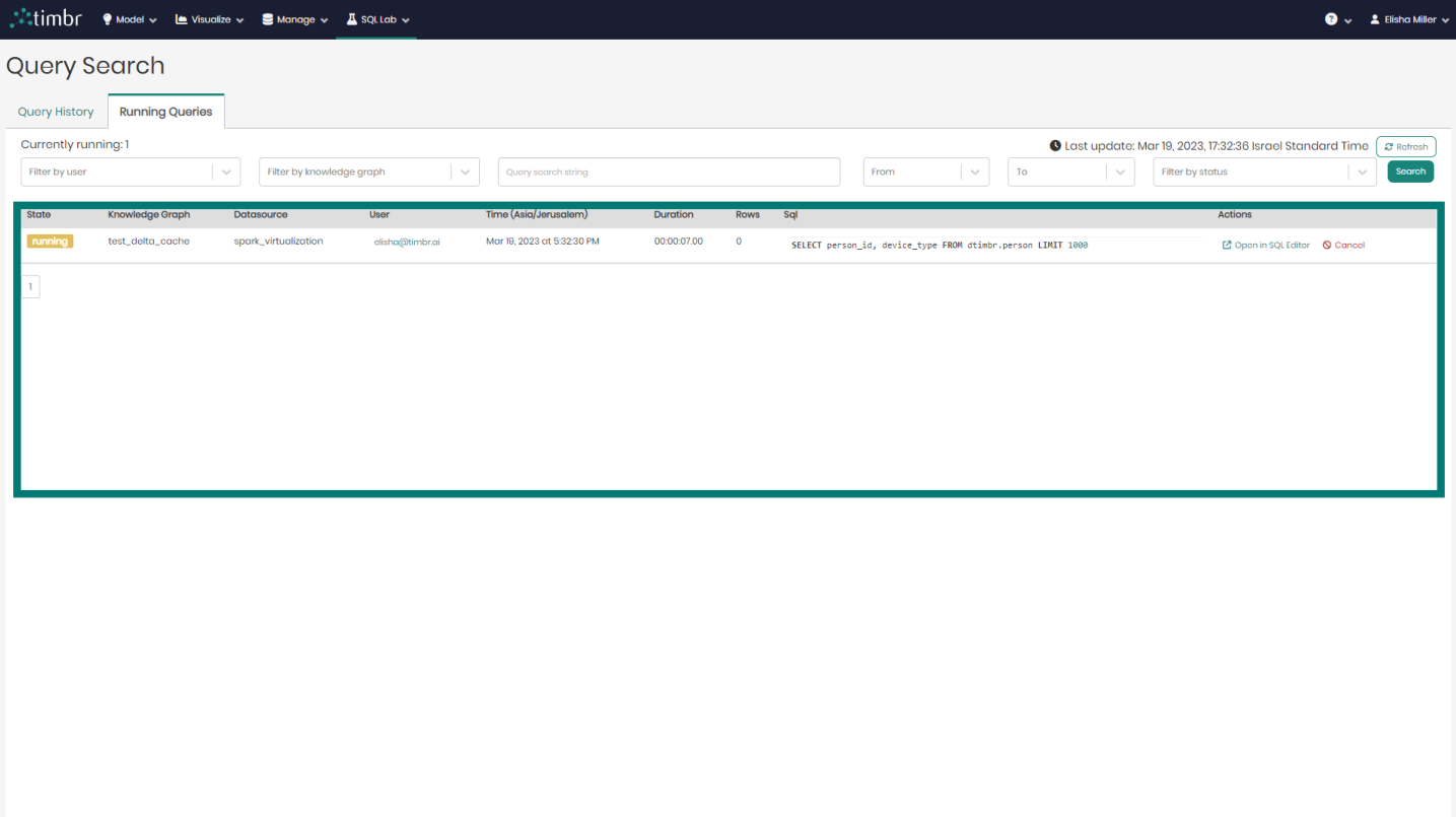 Running queries list
